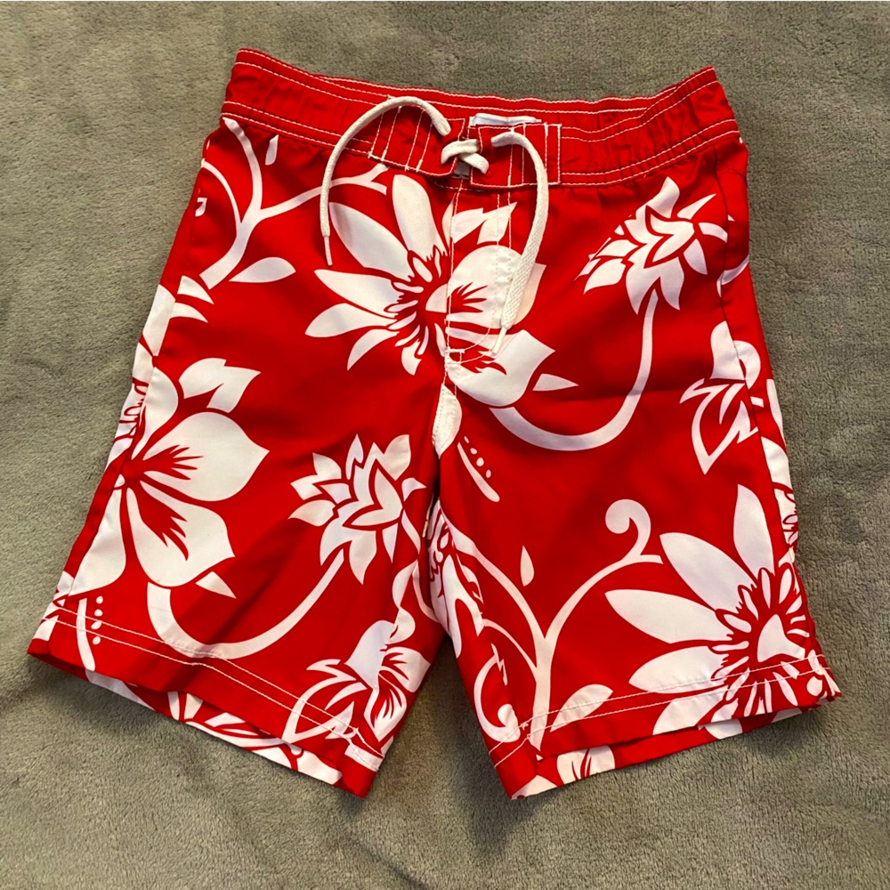 Red Hawaiian Swim Trunks